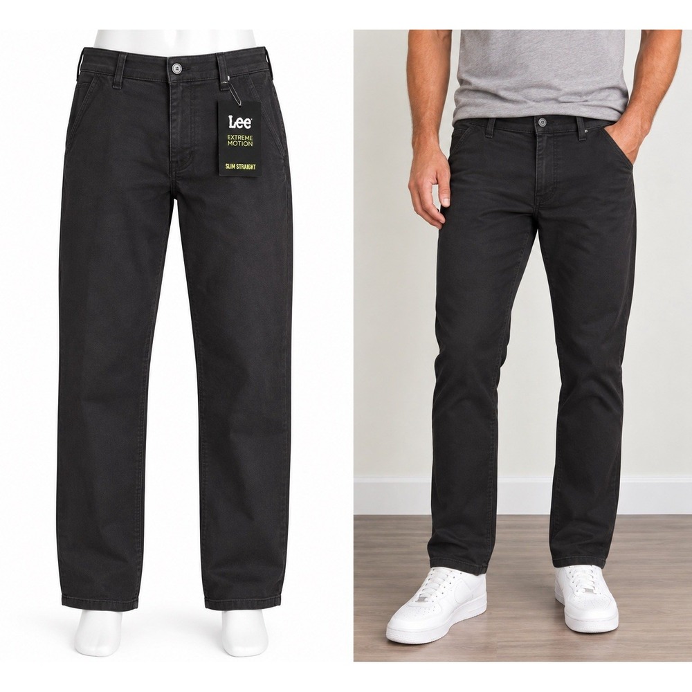 Lee Extreme Motion Pants Mens 32x32 Black Slim Straight Flex Waist Chino Casual